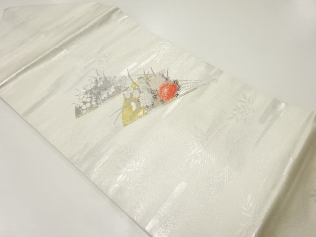 扇に草花模様織出し名古屋帯